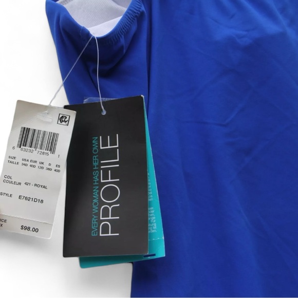 Profile Gottex Origami Bra-sized Underwire Ruched Blue 34D Tankini Top - Picture 3 of 9